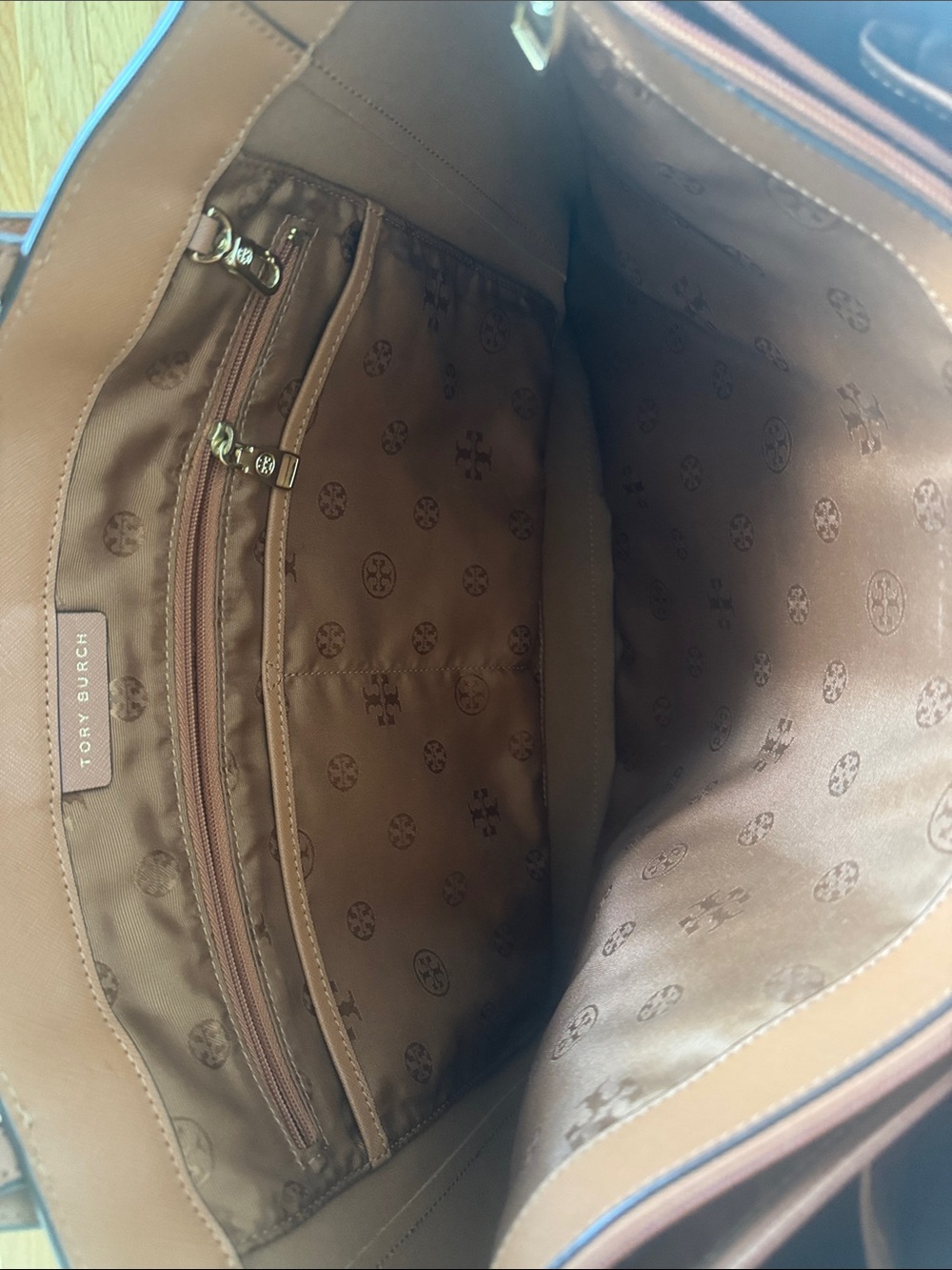 Tory Burch Saddle Brown Leather Tote with Adjustable Straps - Picture 4 of 5